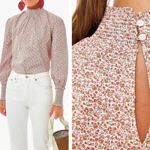 Tuckernuck Pomander Place Modoc Floral Mock Neck Blouse Size Medium Pink